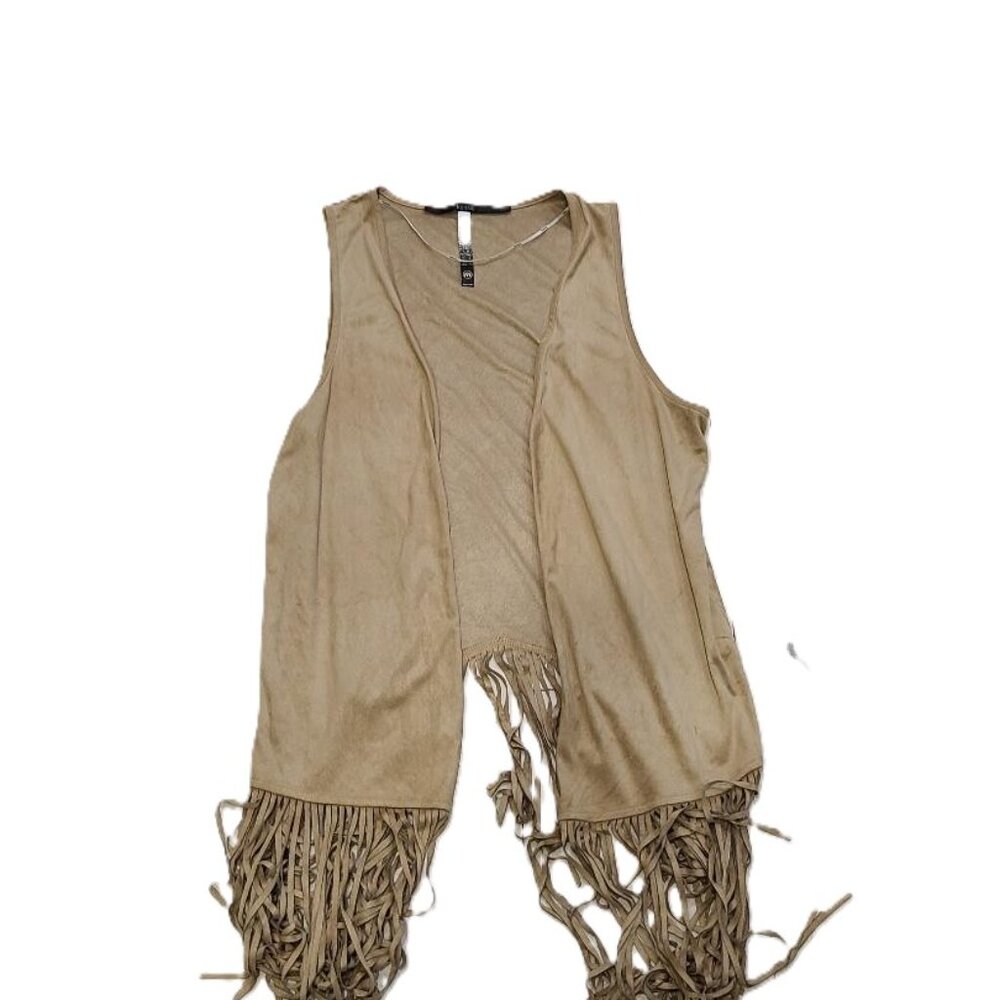 Kensie Women’s Tan Faux Suede Fringe Vest Sleeveless Western Boho Cowgirl Medium